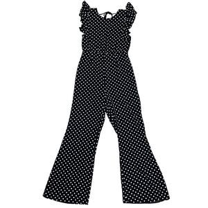 Sugar‎ Lips Black & White Polka Dot Flitter Sleeve Open Back Jumpsuit Size Large